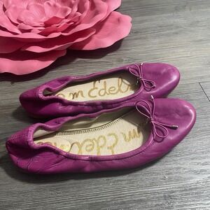 SAM EDELMAN Women's Sz 9M Felicia Leather Ballet Flat With Charm Fuchsia Preppy